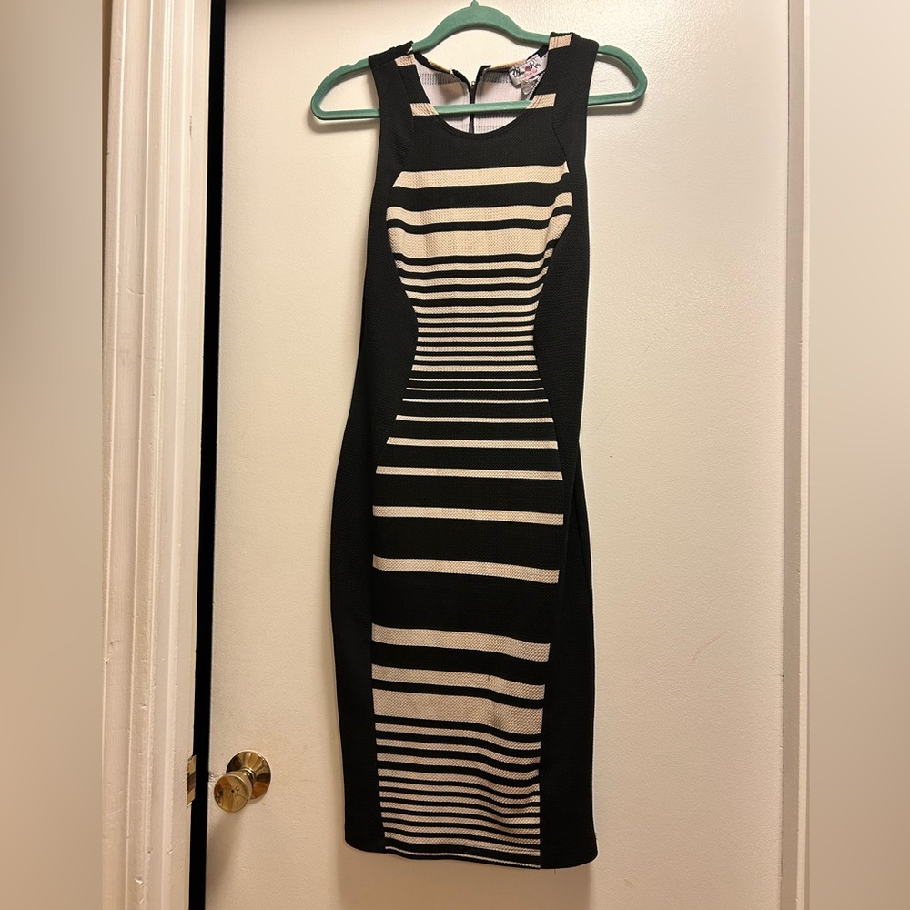 Chic Black and White Striped Midi Dress